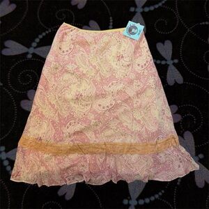 Jonathan Martin Pink and Cream Paisley A-Line Skirt